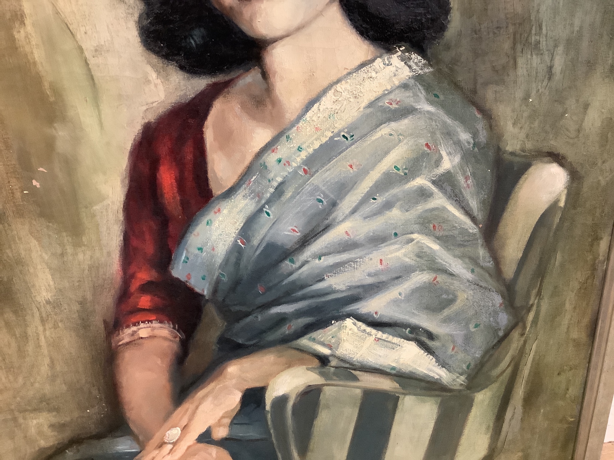 A 1960's oil on canvas portrait of a lady, 101 x 75cm.